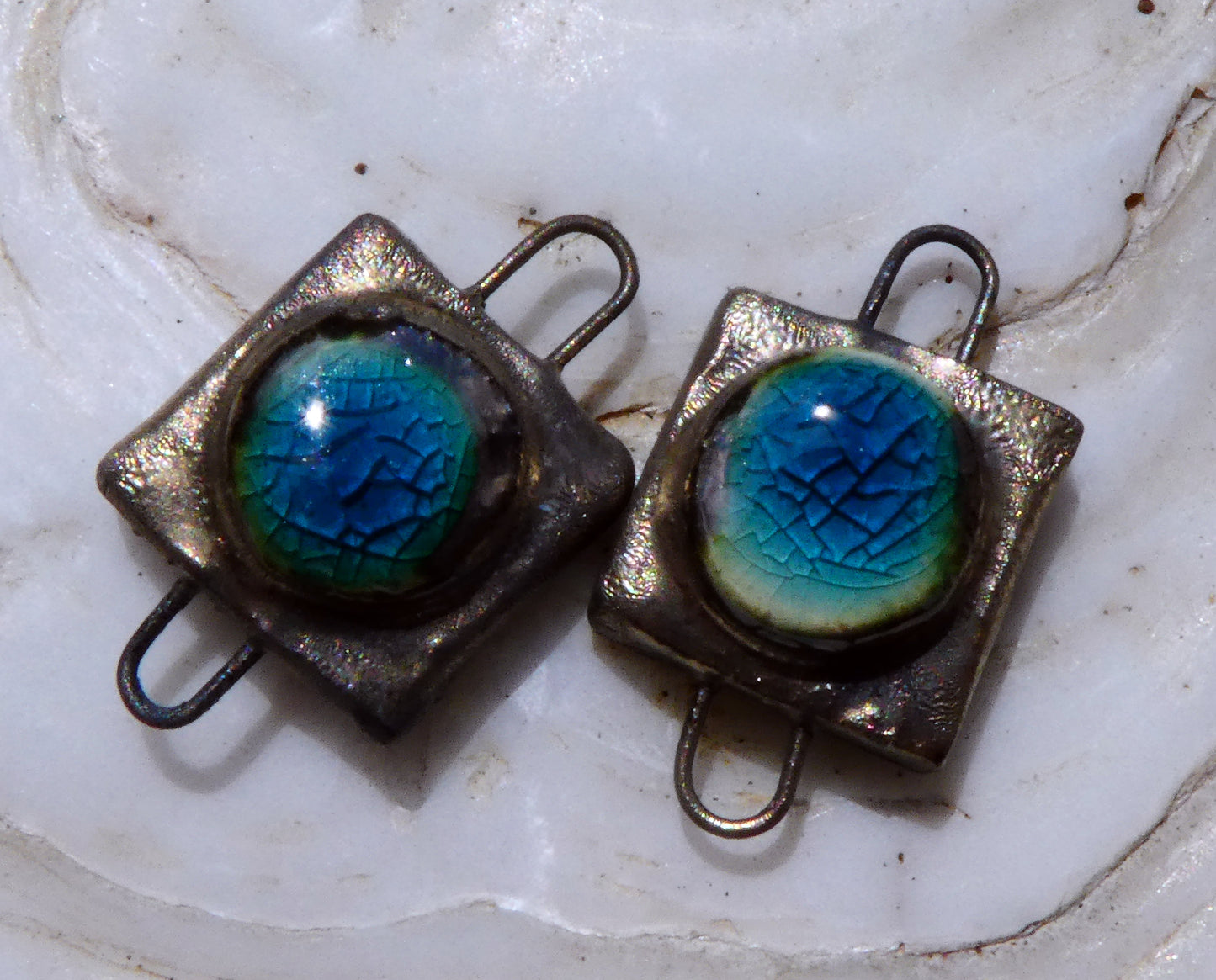 Ceramic Little Moulded Square Connectors -Oriental Blue