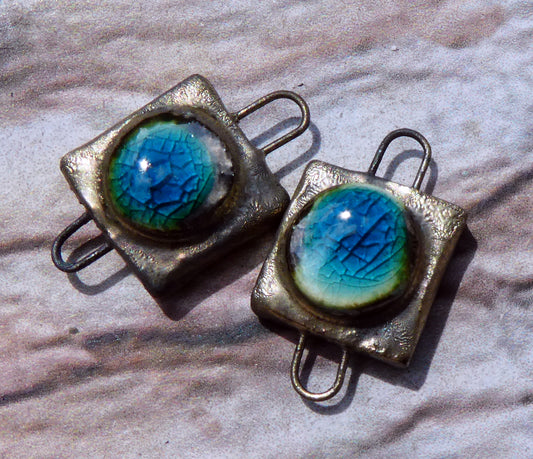 Ceramic Little Moulded Square Connectors -Oriental Blue