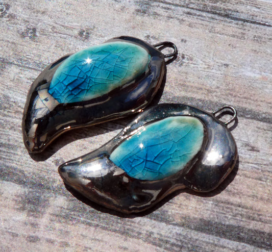 Ceramic Moulded Lagoon Earring Charms - Oriental Blue