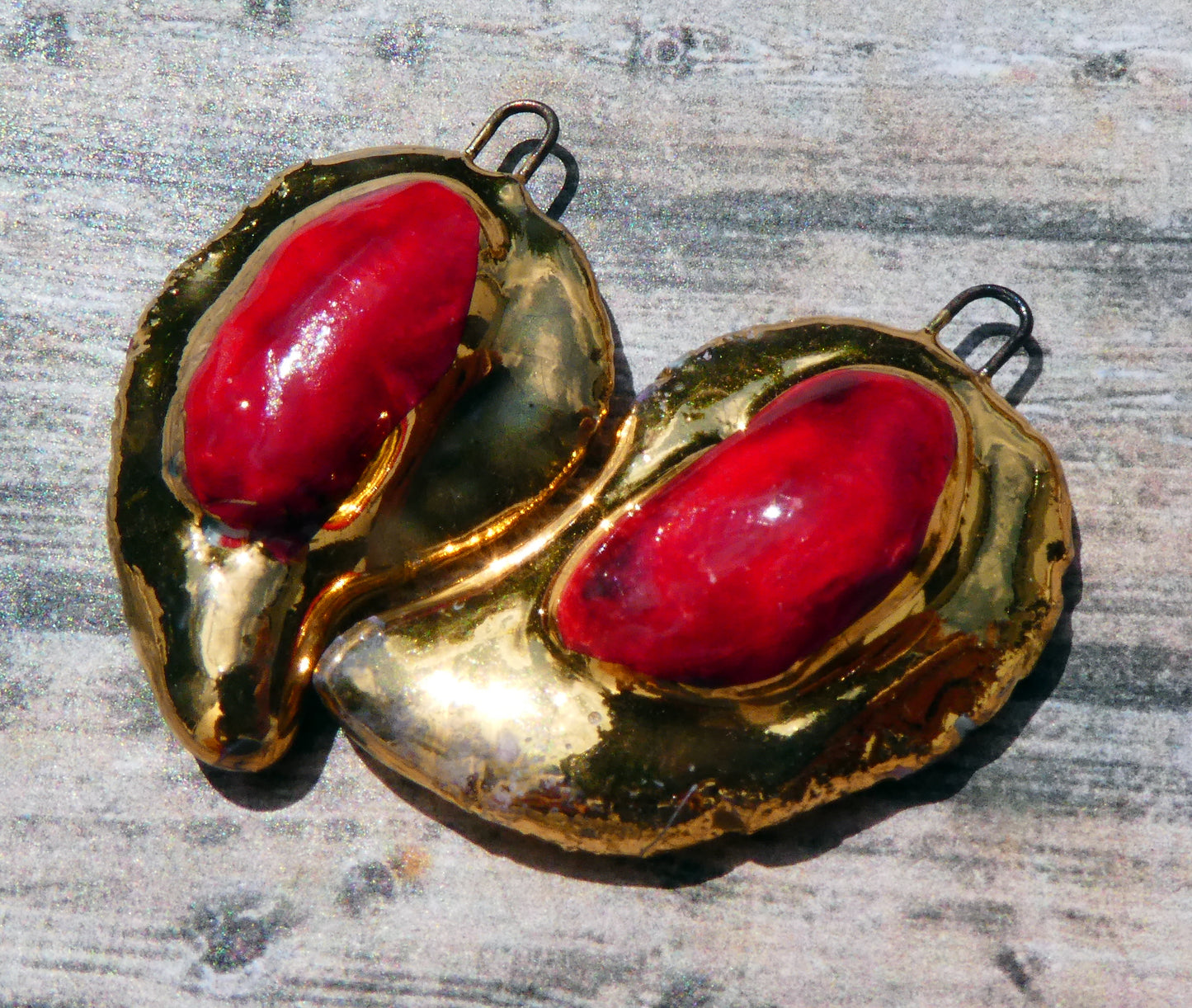 Ceramic Moulded Lagoon Earring Charms - Red