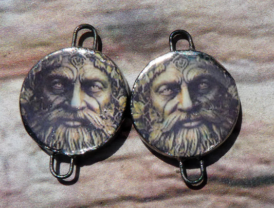 Ceramic Green Man Decal Disc Connectors - #6