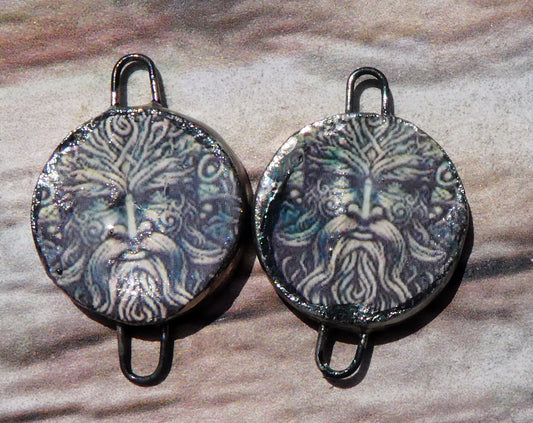 Ceramic Green Man Decal Disc Connectors - #7