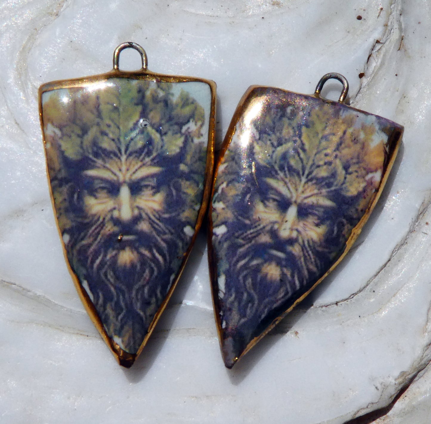 Ceramic Green Man Decal Spear Charms