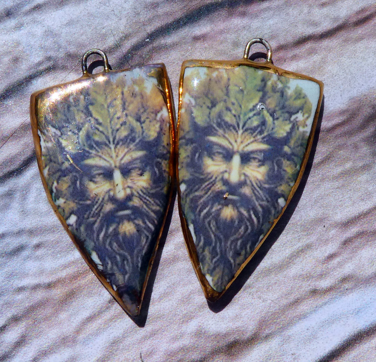 Ceramic Green Man Decal Spear Charms