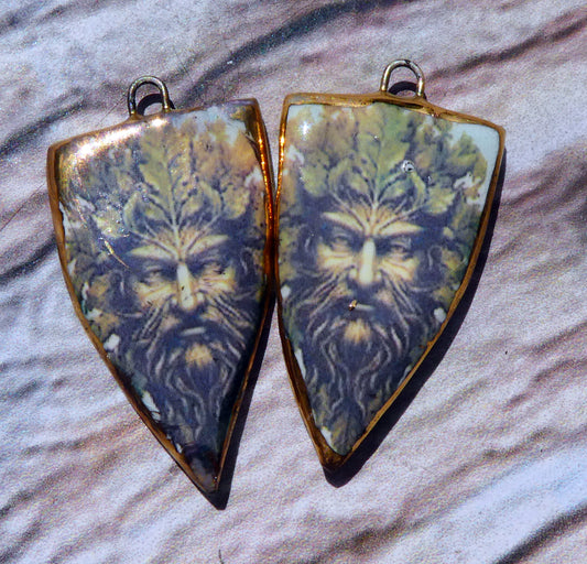 Ceramic Green Man Decal Spear Charms