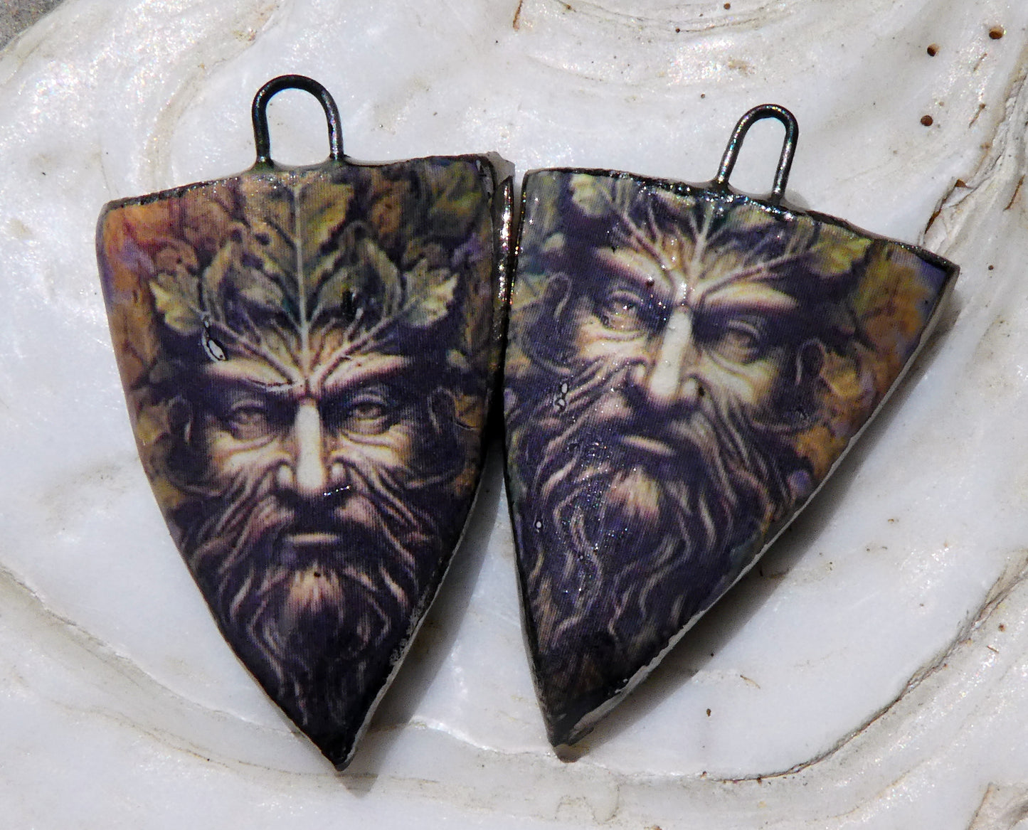 Ceramic Green Man Decal Shield Charms #2