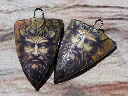 Ceramic Green Man Decal Shield Charms #2