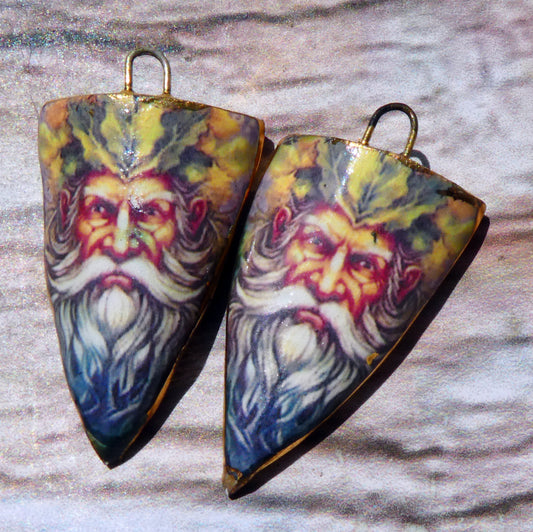 Ceramic Green Man Decal Shield Charms #5