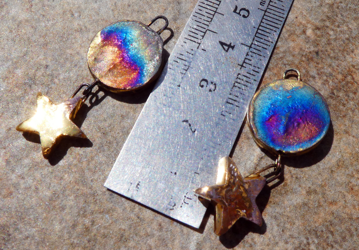 Ceramic Vintage Sun and Moon Decal and Star Earring Dangles #8