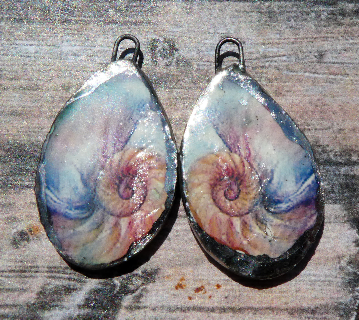 Ceramic Nautilus Shell Slice Earring Charms #2
