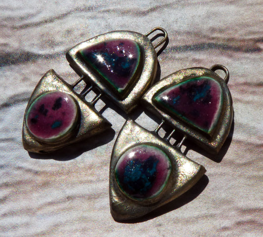 Ceramic Moulded Split Teardrop Charms -Peppered Raspberry