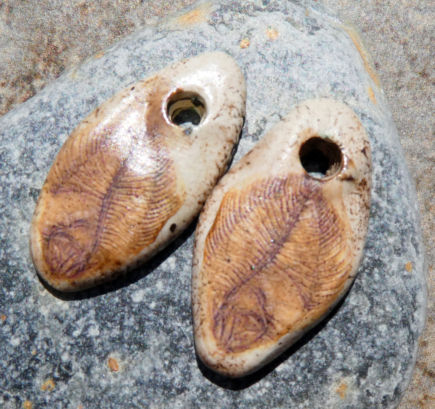 Ceramic Fish Fossil Decal Pebble Charms #2