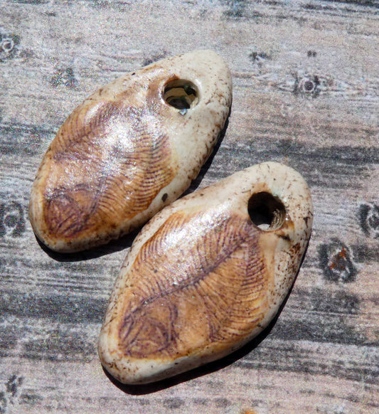 Ceramic Fish Fossil Decal Pebble Charms #2