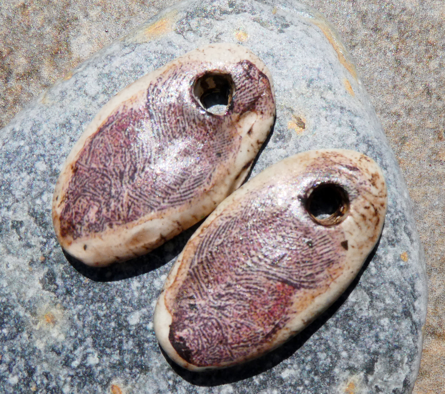 Ceramic Fish Fossil Decal Pebble Charms #4