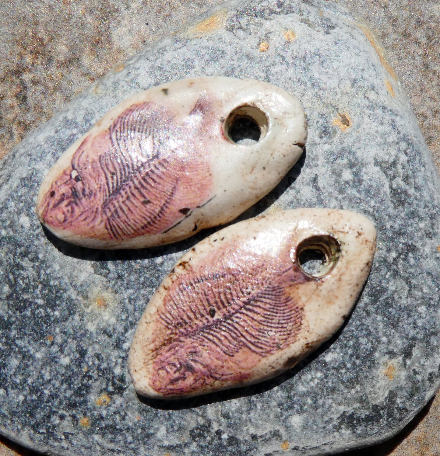 Ceramic Fish Fossil Decal Pebble Charms #5
