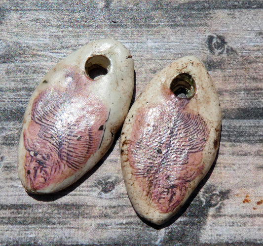 Ceramic Fish Fossil Decal Pebble Charms #5