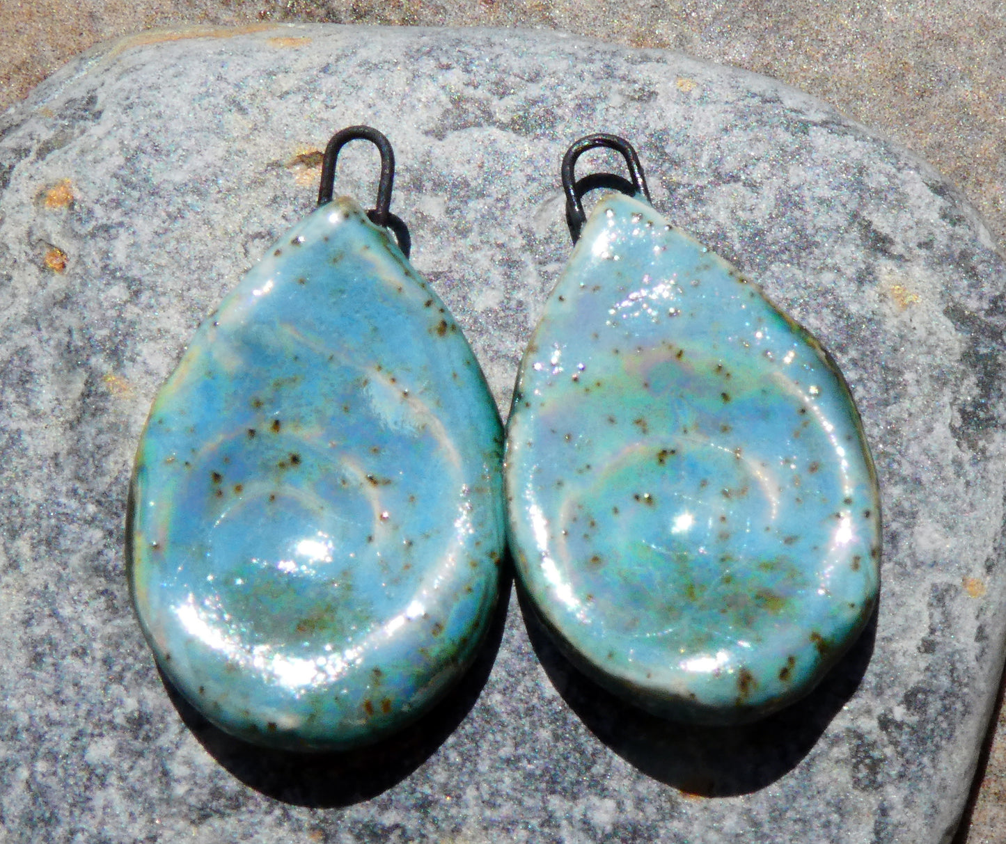 Ceramic Lustrous Shell Textured Charms- Turquoise Sandstone
