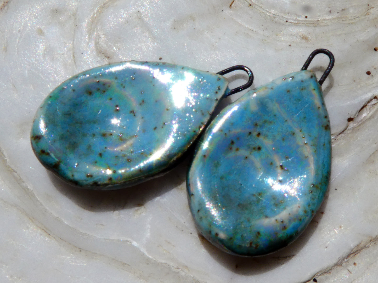 Ceramic Lustrous Shell Textured Charms- Turquoise Sandstone