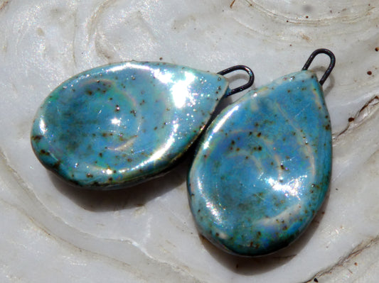 Ceramic Lustrous Shell Textured Charms- Turquoise Sandstone