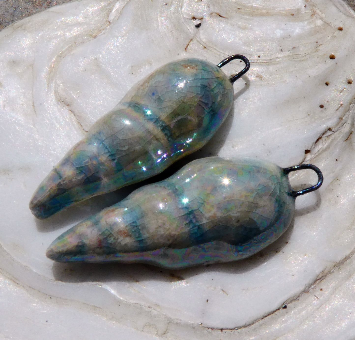 Ceramic Lustrous Conical Shell Textured Charms- Water