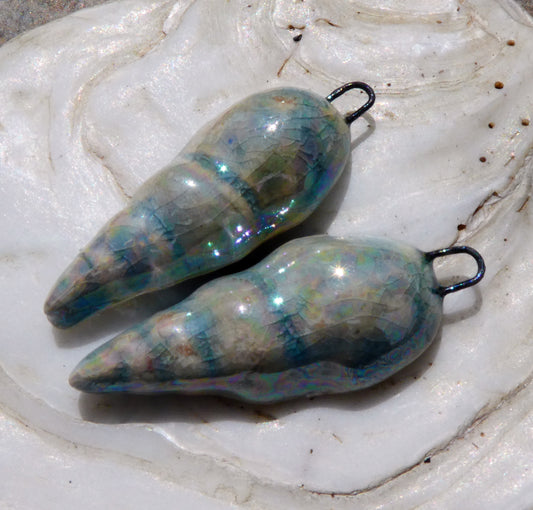 Ceramic Lustrous Conical Shell Textured Charms- Water
