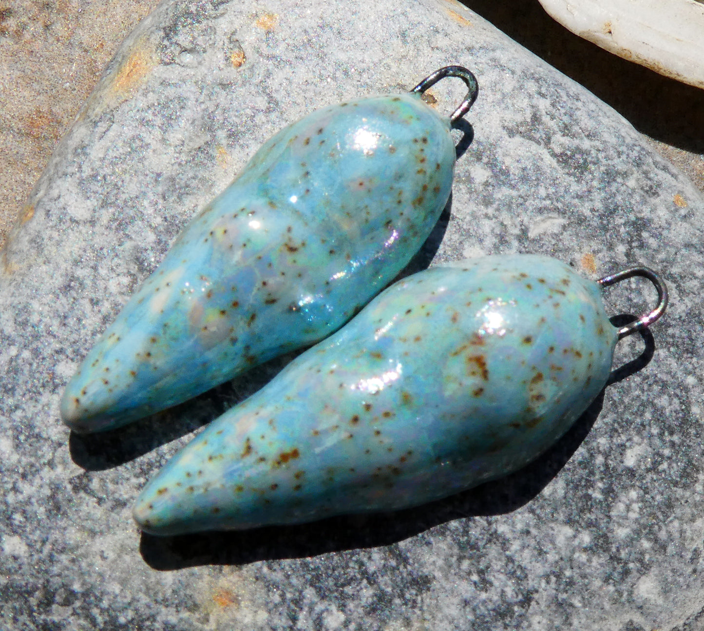 Ceramic Lustrous Conical Shell Textured Charms- Turquoise Sandstone