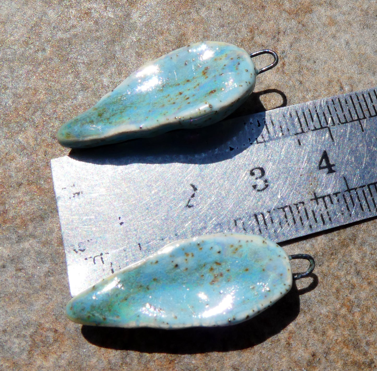 Ceramic Lustrous Conical Shell Textured Charms- Turquoise Sandstone