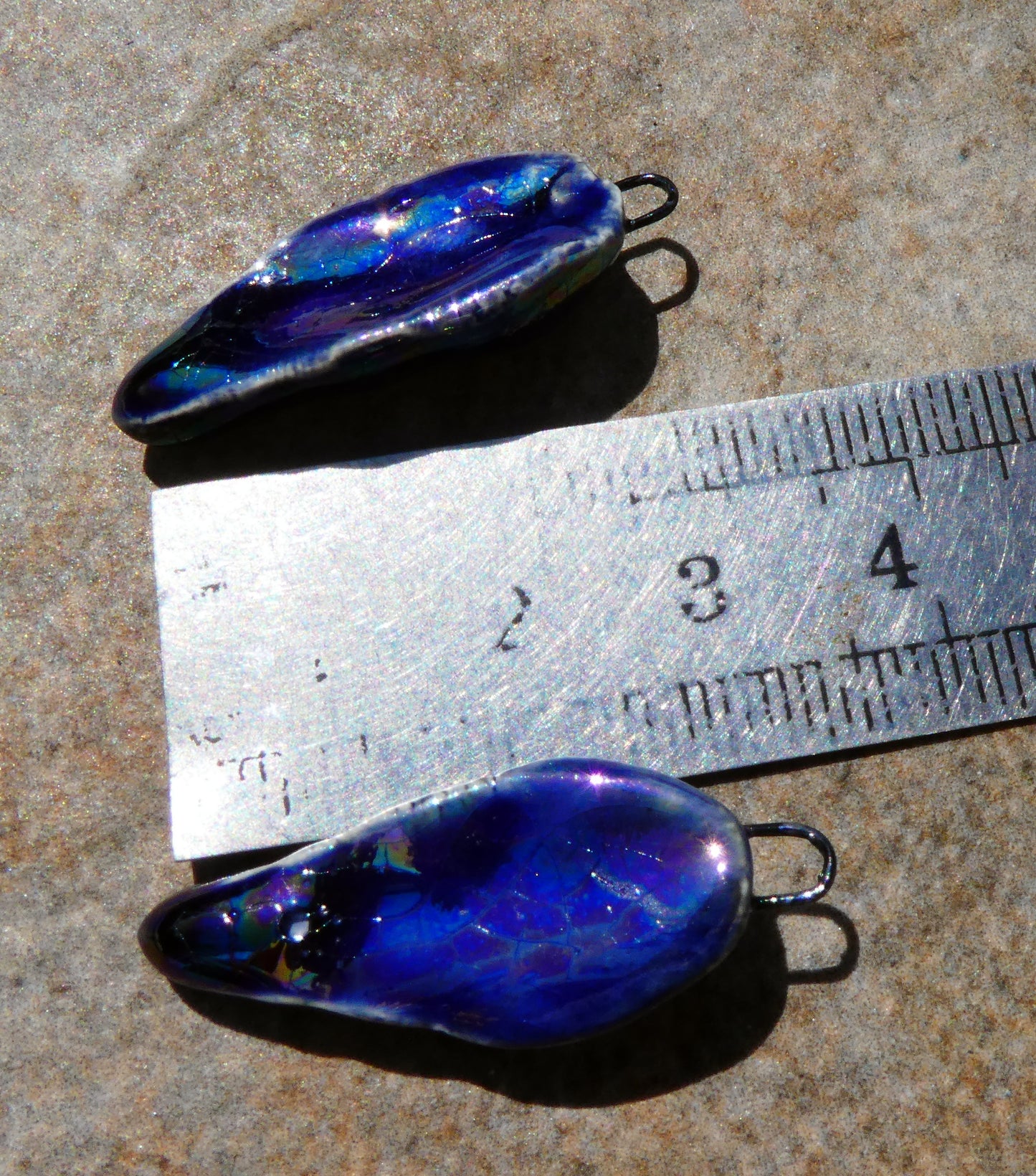 Ceramic Lustrous Conical Shell Textured Charms- Mirror Blue