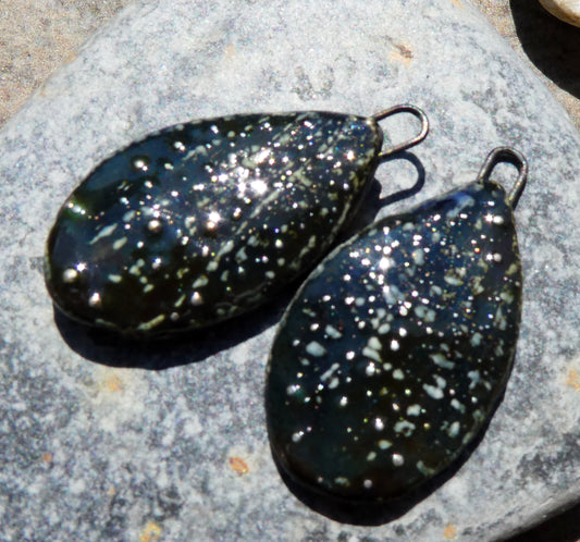 Ceramic Silvery Shell Textured Slice Charms - Olive