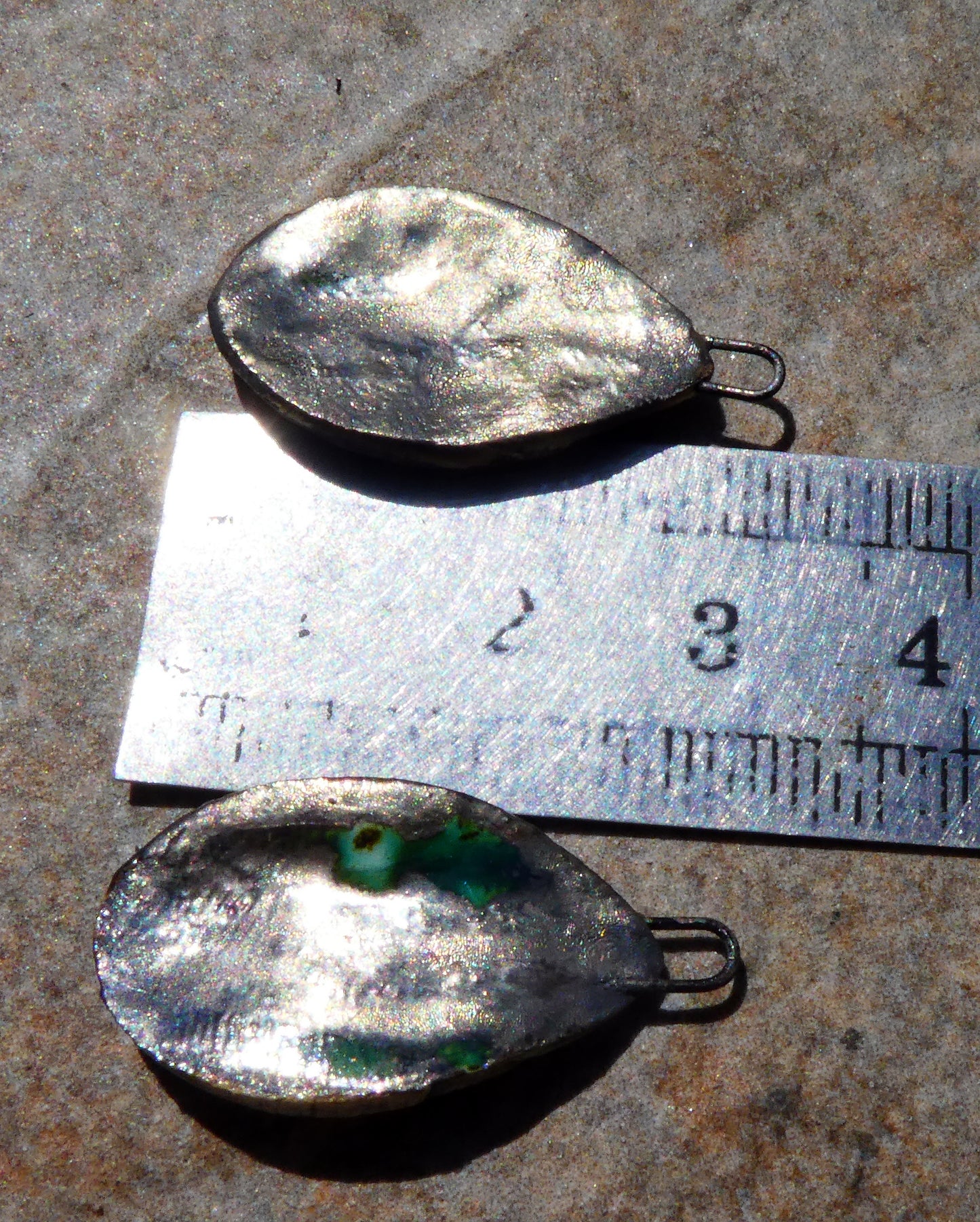 Ceramic Silvery Shell Textured Slice Charms - Oriental Blue