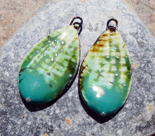 Ceramic Silvery Shell Textured Slice Charms - Jurassic