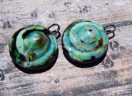 Ceramic Lustrous Button Shell Textured Charms- Blue Guppy