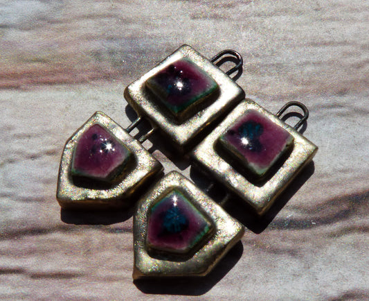 Ceramic Moulded Mixed Shape Charms -Peppered Raspberry