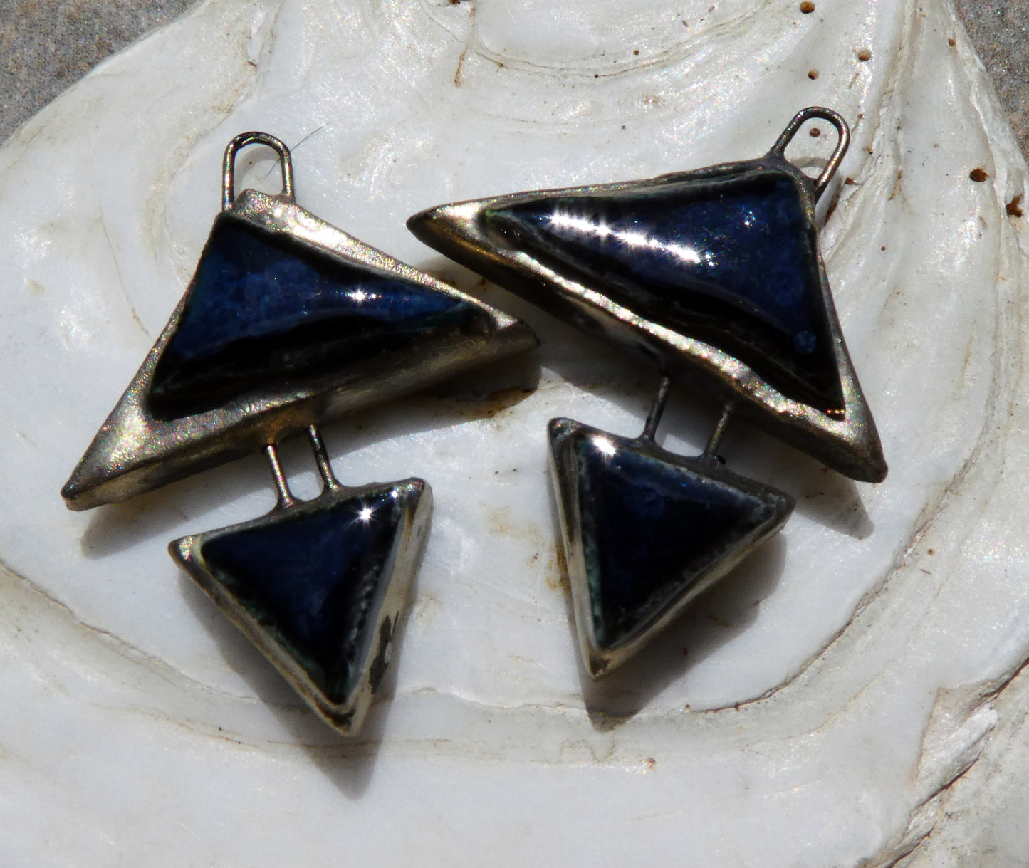 Ceramic Moulded Double Triangle Charms -Obsidian