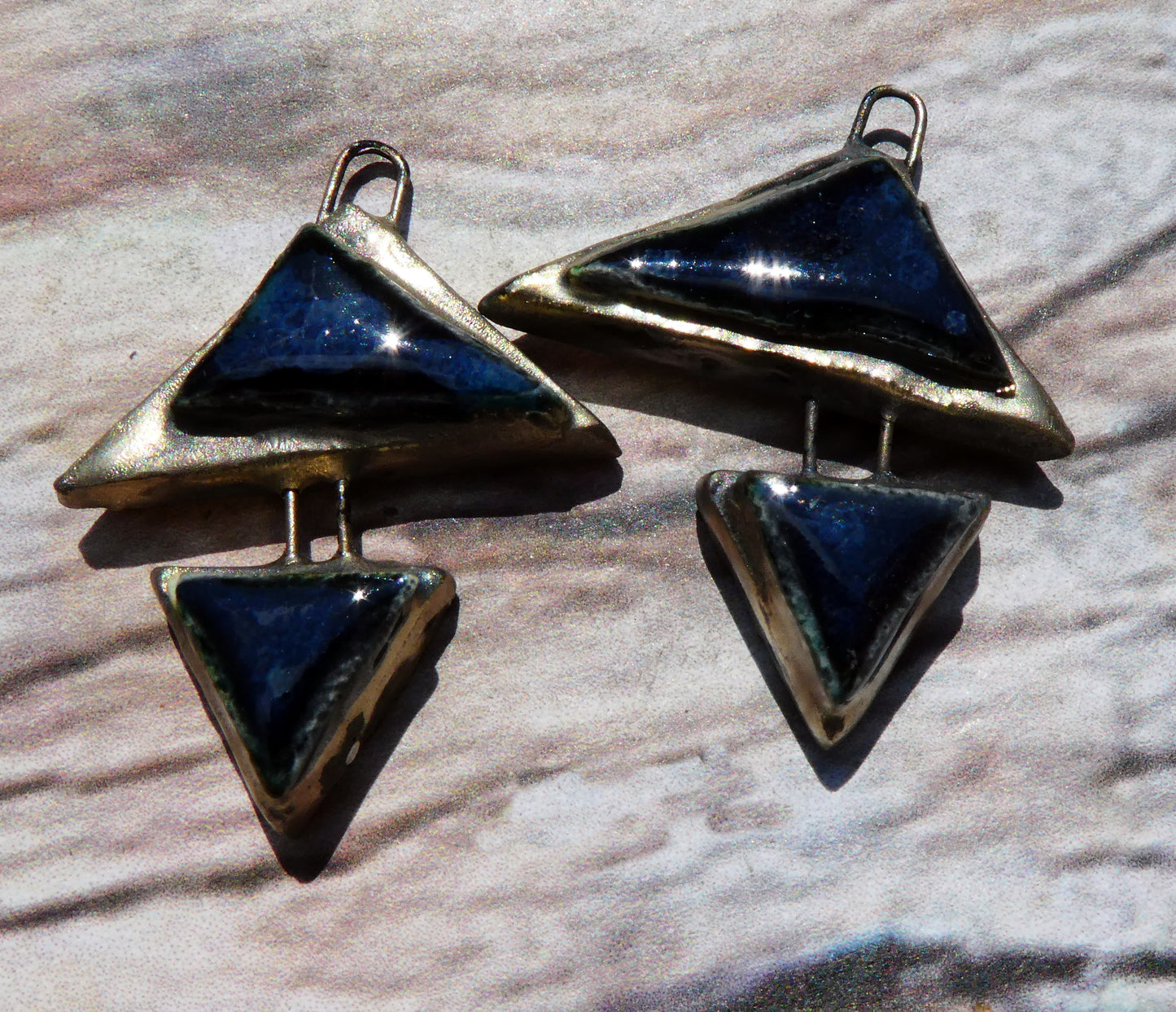 Ceramic Moulded Double Triangle Charms -Obsidian