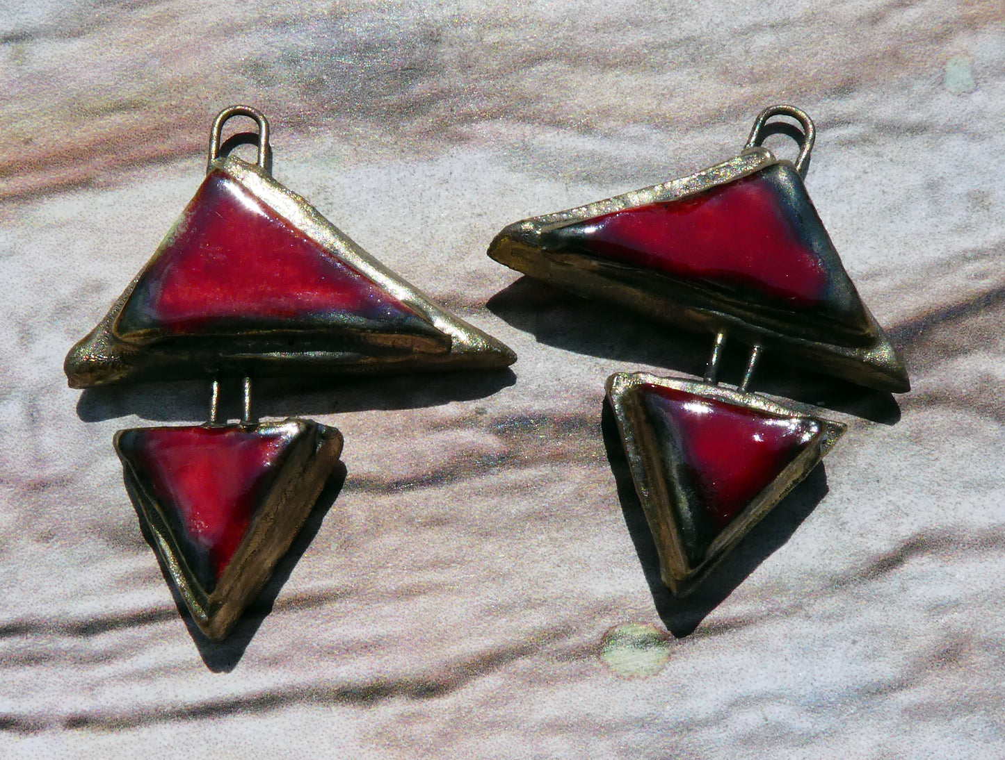 Ceramic Moulded Double Triangle Charms -Red
