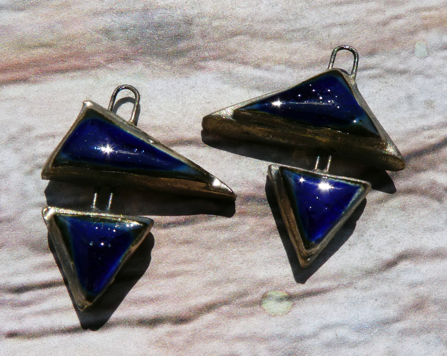 Ceramic Moulded Double Triangle Charms -Mirror Blue