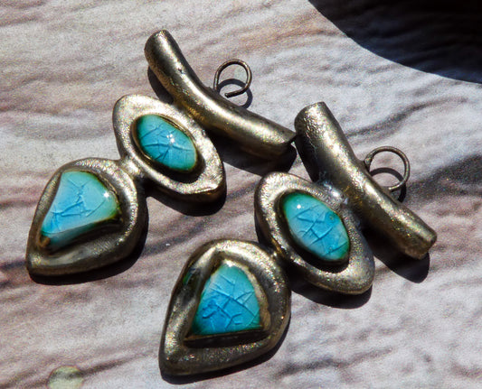 Ceramic Moulded Goddess Stack Charms -Turquoise Crackle