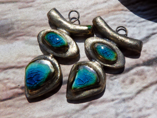 Ceramic Moulded Goddess Stack Charms -Oriental Blue