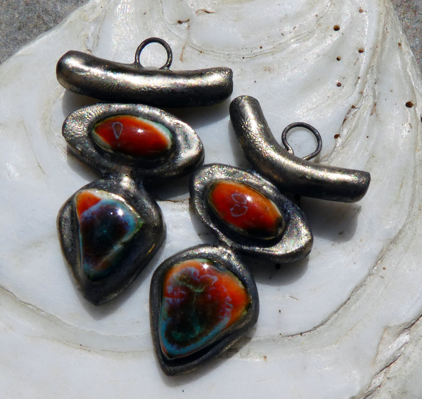 Ceramic Moulded Goddess Stack Charms -Vermillion Sunburst