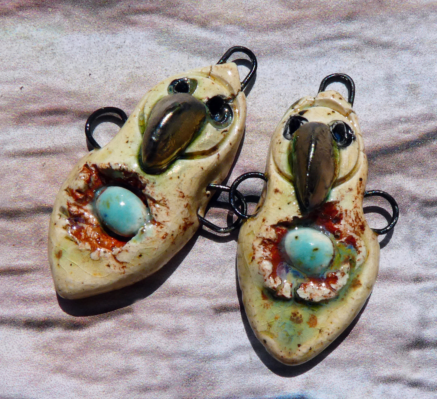 Ceramic Bird Goddess Connectors - Cappuccino Mint