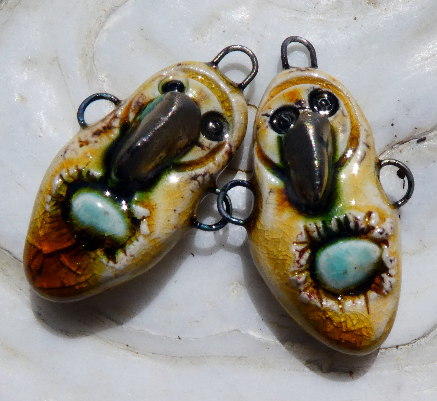 Ceramic Bird Goddess Connectors - Cognac