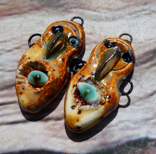 Ceramic Bird Goddess Connectors - Amber Ash