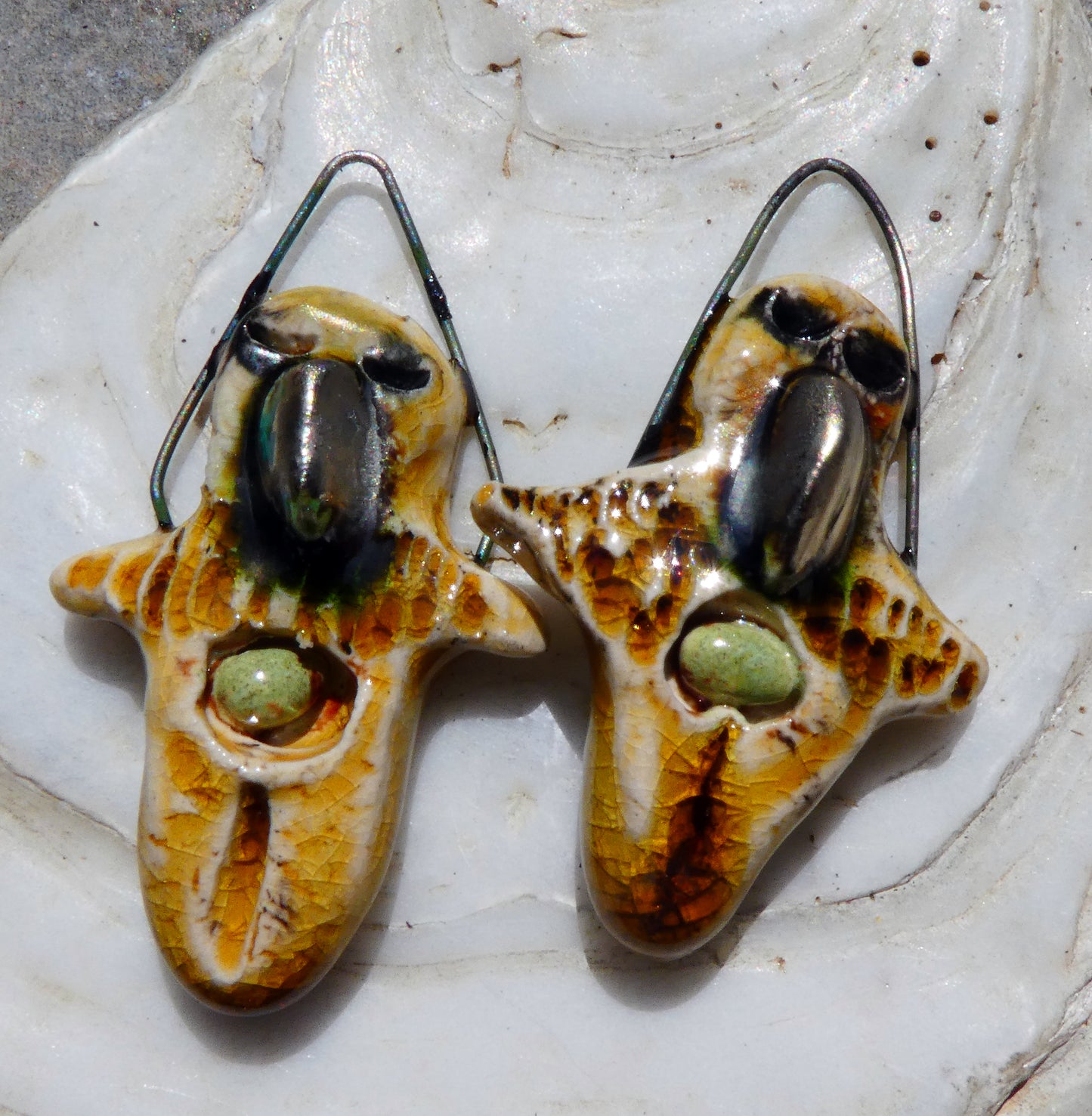 Ceramic Bird Goddess Connectors - Cognac