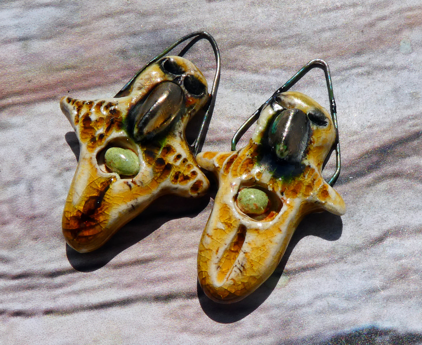 Ceramic Bird Goddess Connectors - Cognac