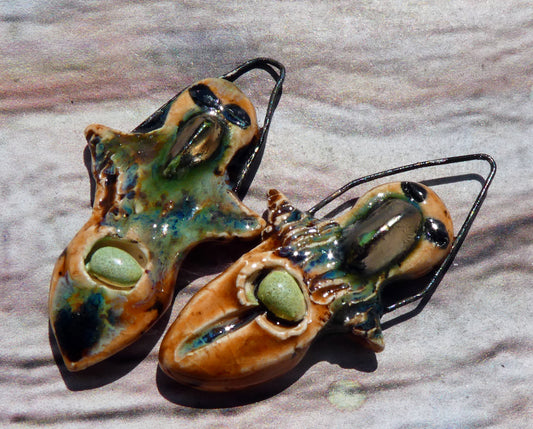 Ceramic Bird Goddess Connectors - Oriental Caramel
