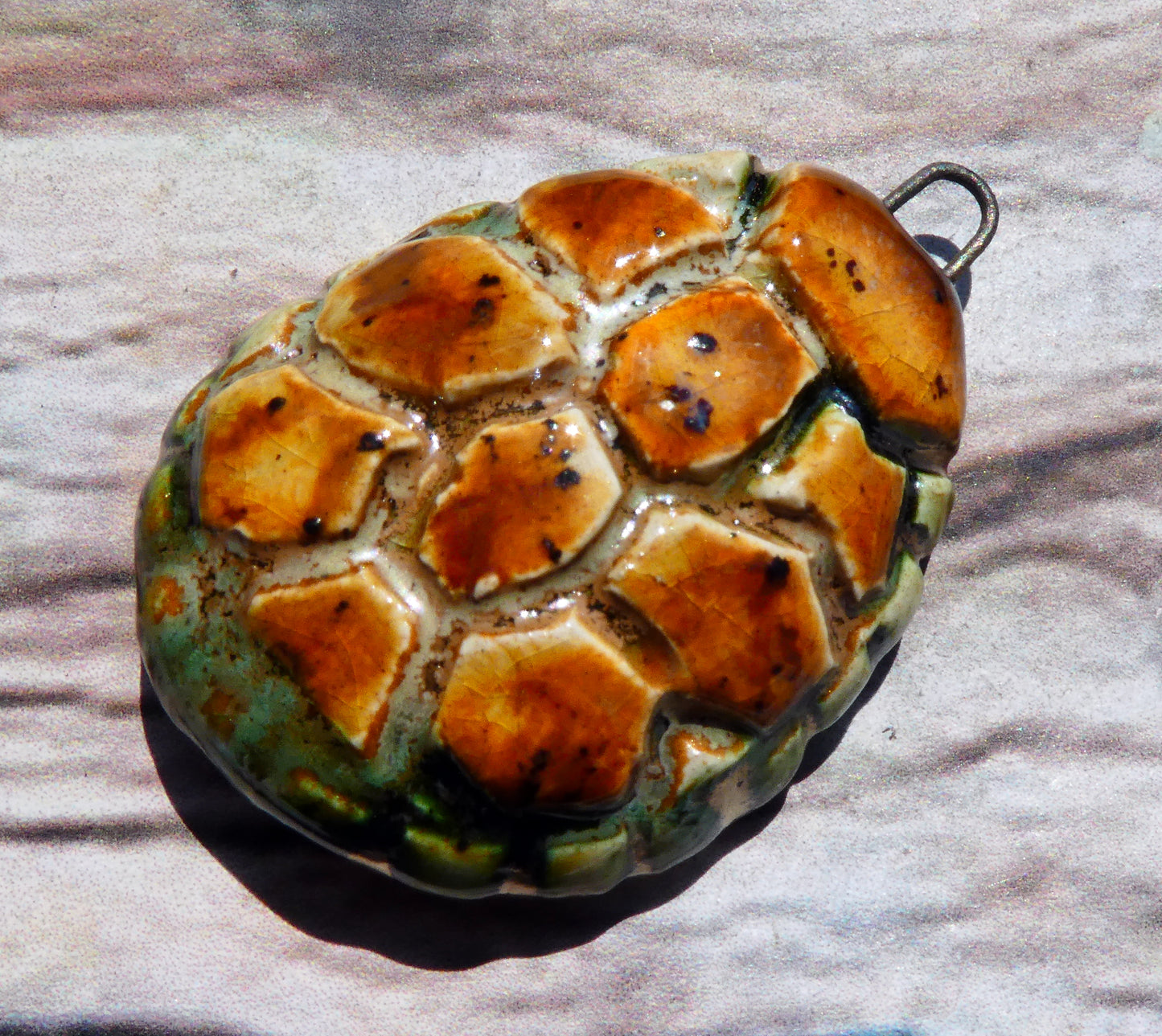 Ceramic Turtle Shell Pendant - Amber Ash