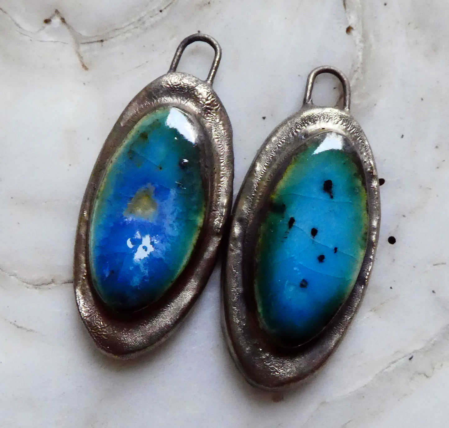 Ceramic Moulded Oval Charms - Tranquil Earth