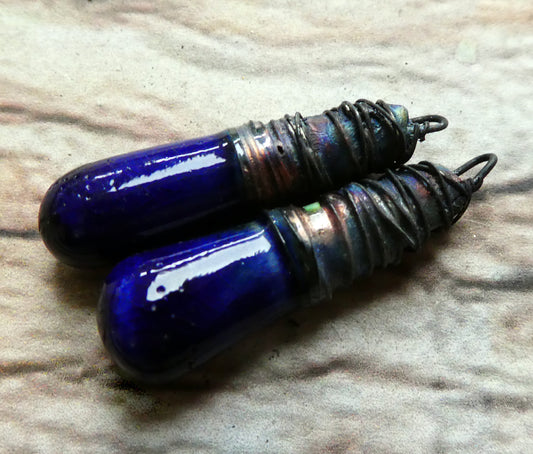 Ceramic Wire Wrapped Baton Charms -Mirror Blue