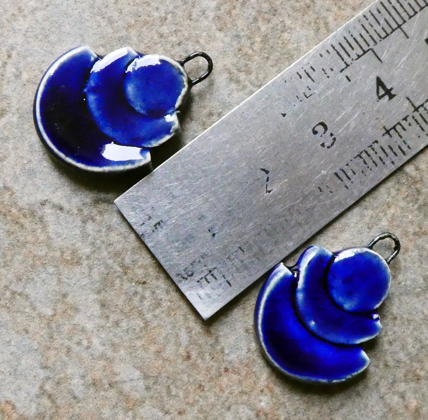 Ceramic Stacked Semi Circle Charms - Mirror Blue